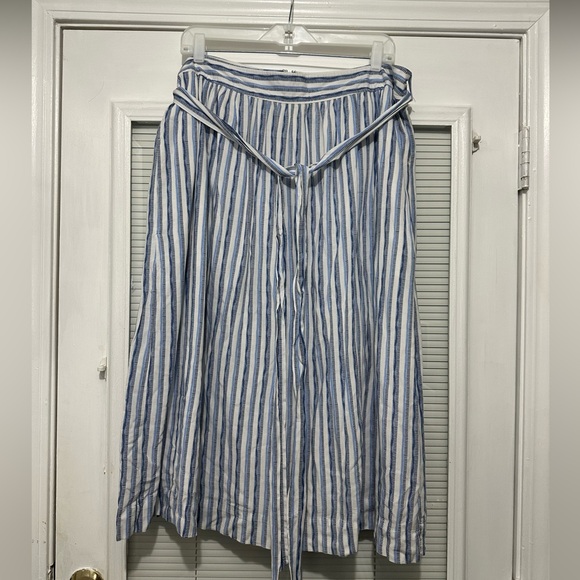 Gap Women's Blue White Stripe Spring Summer Midi Skirt Tie Waist Pockets Sz 16 - Picture 1 of 10